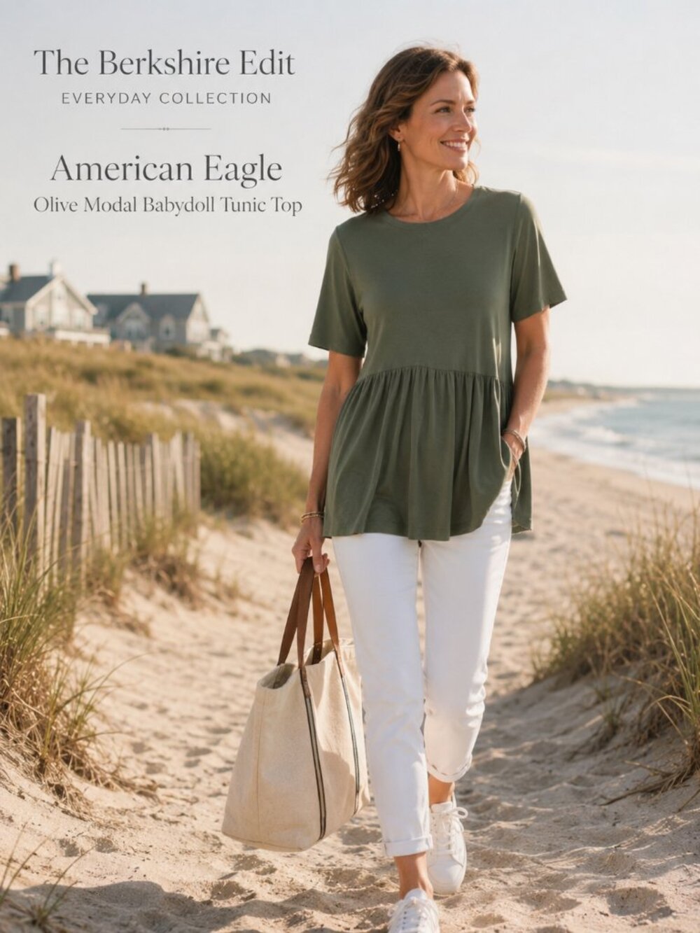 NWT American Eagle Olive Modal Babydoll Tunic Top Short Sleeve XS